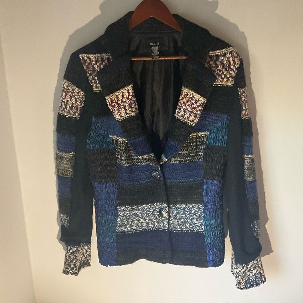 Kaktus Mix Media Patchwork Blazer, Large. Blue. Cottagecore #countrycore funky! - Picture 5 of 16